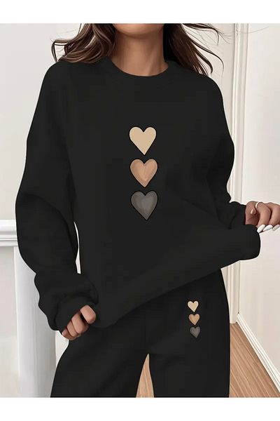 FUFLUNS 3-Piece Heart Printed Unisex Oversize Circle Neck Bottom/Upper Tracksuit Set