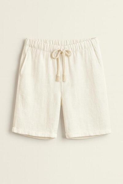 ECARTS Men's Lace-Up Relaxed Fit Linen Shorts Cream Eca027