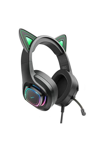 GERICOM Over-The-Ear Wired Gaming Headphones with Cat Ears, 3.5mm Jack, LED Lights, Built-in Microphone, ABS