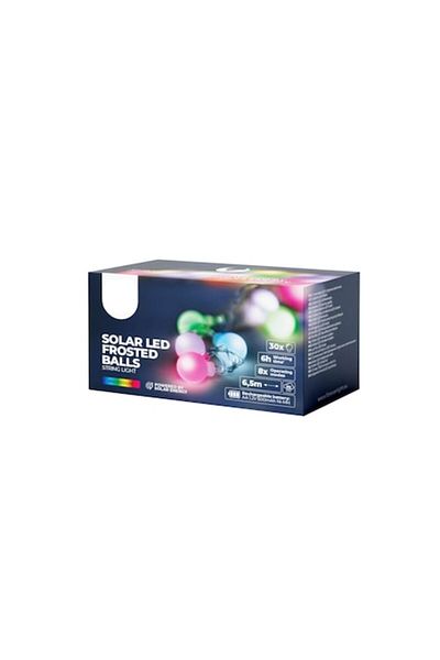 Bibilel 6.5 m light garland with 30 Frost LED bulbs, 230V, for indoor and outdoor use, solar charging