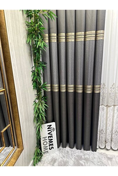 NİVEMESHOME Mizrakli Ft632256 V-2503 Anthracite 1/3 Double Pile Background Curtain Apm