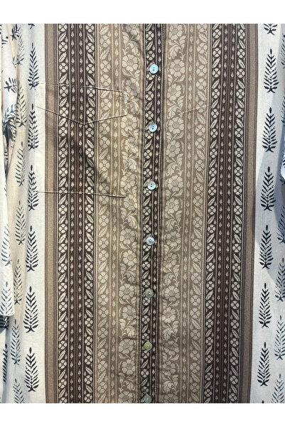 Çeşme Home Çeşme Home Boutique Ethnic Patterned Long Shirt Dress with Pockets – Red / Beige