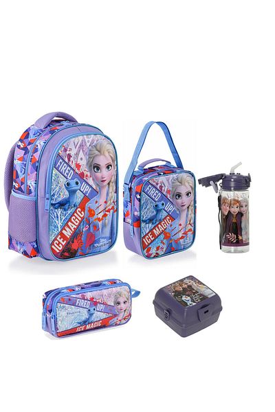 Frozen Licensed Premium Primary School Bag + Lunch Box + Water Bottle + Pen Case Lunch Box School Set