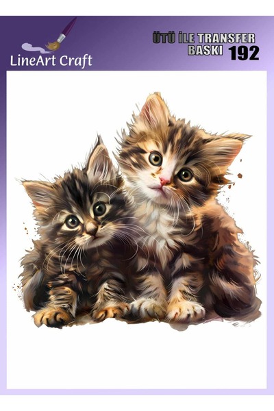 LİNEART İkili Kedi Desenli Ütü İle Transfer Baskı & Kumaş Transfer No:KMŞ192-...