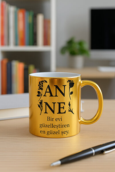 çokaş Text Printed Large Size Gold Color Coffee Mug