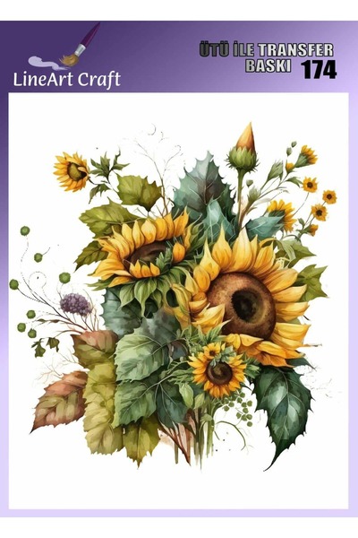 LİNEART Sarı Çiçek Desenli Ütü İle Transfer Baskı & Kumaş Transfer No:KMŞ174-...