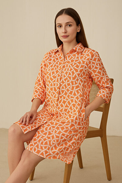 Çeşme Home 100% Cotton Pocket Shirt Dress Casual Oversize Cut Summer & Spring Buttoned Tunic