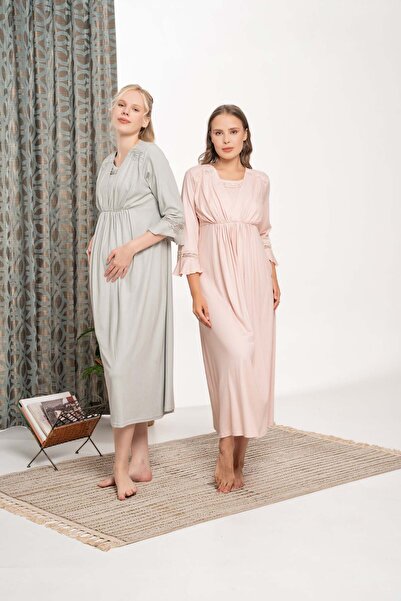 Lohussa Kadın Melissa Pudra Özel Tasarım Dantel Detaylı Emzirme Özellikli Kış...