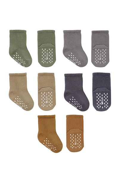 Budi Bistyle 5-Piece Combed Cotton Non-Slip Flat Socks 10121 Green