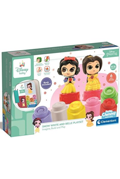 CLEMENTONI Set cuburi Soft Clemmy Disney Baby - Alba ca Zapada si Belle, cu carticica