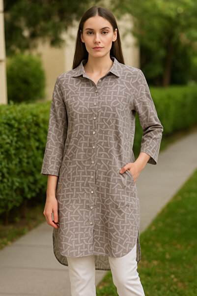 Çeşme Home %100 Pamuk Cepli Gömlek Elbise Rahat Oversize Kesim Yazlık & Bahar...