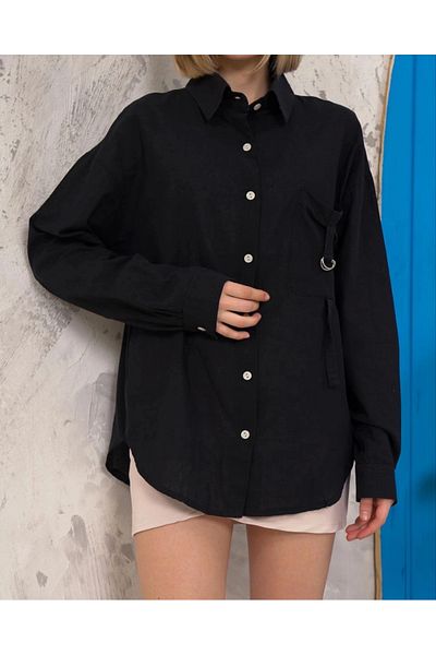 STILVANA Relax Fit Linen Shirt Black S255349