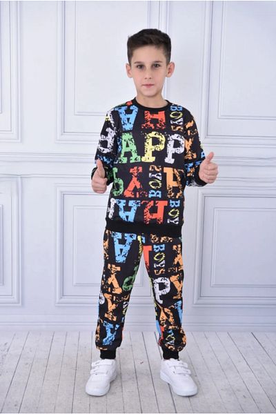 BUUFUU Digital Printed Long Sleeve Sweatshirt and Tracksuit Top and Bottom Double Set