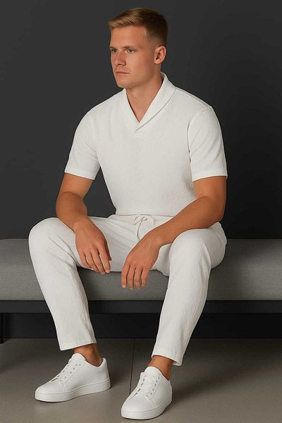 DWN WEAR Wrapped Crinkle Fabric Summer Lycra Unisex Women Men Short Sleeve T-Shirt Sweatpants Set