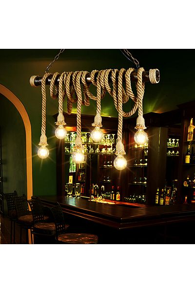 Alista Home Vintage Pendant Lamp with Rope PEDRO, 6 x E27 Dark Wood
