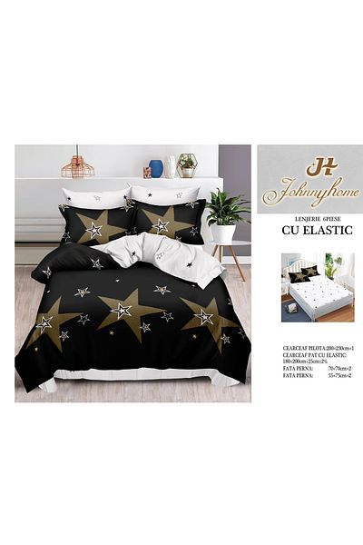 FIONNA.RO Fine Bed Linen With Elastic - Black/Stars