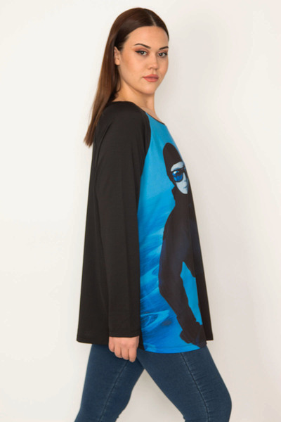 Şans Γυναικείο μεγάλο μέγεθος μαύρο-μπλε, μπλουζάκι με στάμπα 65N39061