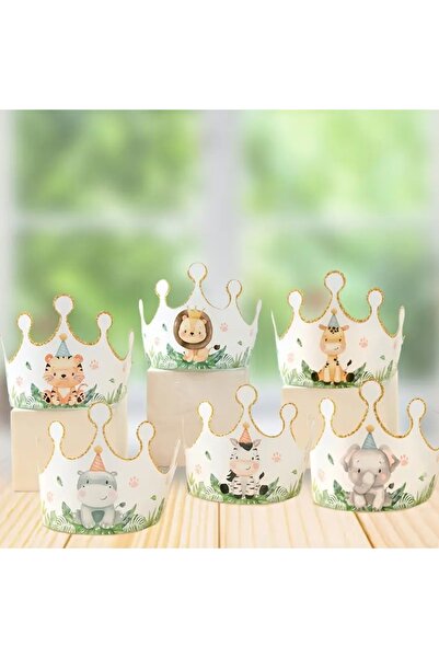 abjad 6 قطع من قبعات الحفلات على شكل حيوانات برية، تاج ورقي على شكل حيوانات ا...