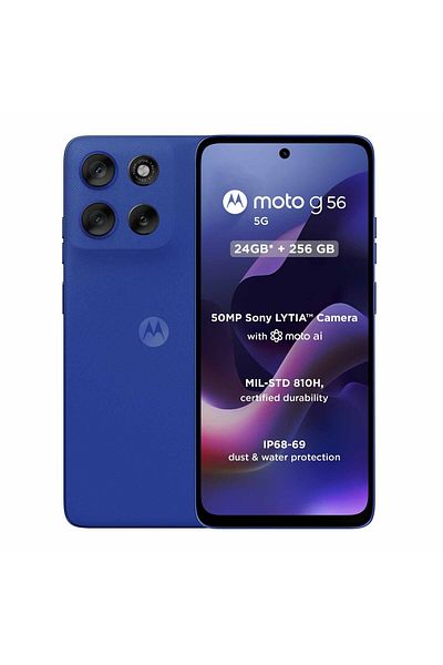 Motorola G56 5G Smartphone, 12 GB RAM, 256 GB Storage, Dazzling Blue