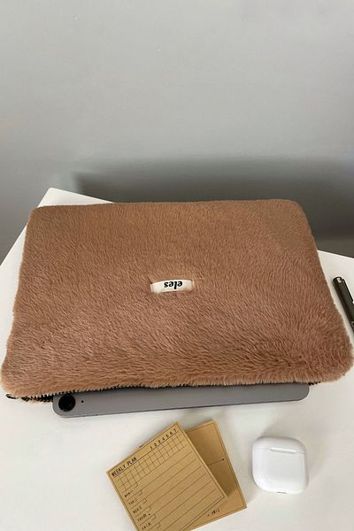 eles Brown Plush Tablet Bag, Brown Tablet Case