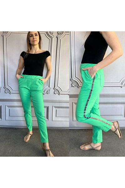 AGORATEKSTİL Women's Full Lycra Side Sequin Double Pocket Straight Trousers