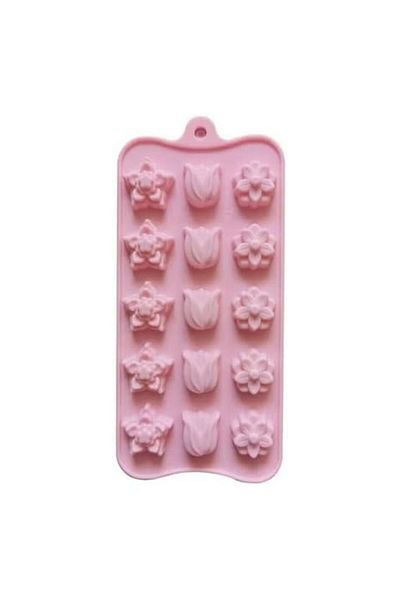 Generic Silicone Flower & Tulip Chocolate Mould - 15 Cavities, Pink
