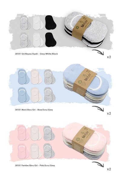 BUDİ HOME Bistyle 6-Piece Silicone Ballerina Combed Cotton Socks Bs30101B Gray White Black