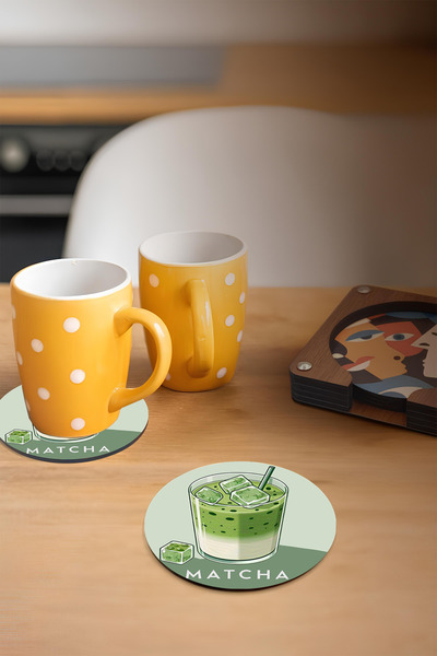 kutuTR Matcha Themed 6-Piece Coasters – Mdf – 10 cm Brd-040