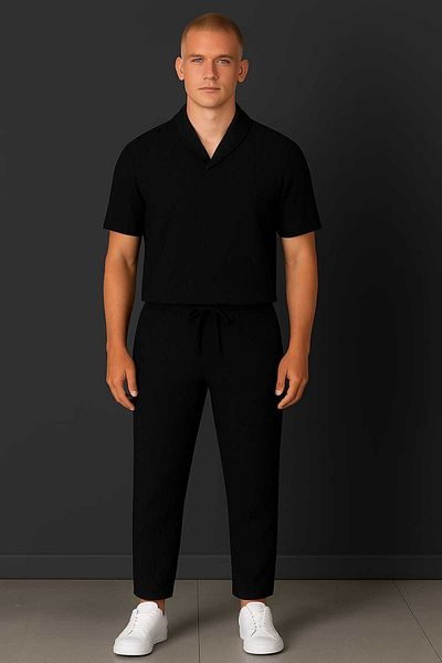 DWN WEAR Wrapped Crinkle Fabric Summer Lycra Unisex Women Men Short Sleeve T-Shirt Sweatpants Set