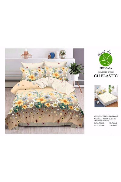 FIONNA.RO Fine Bed Linen With Elastic - Plain With Flowers