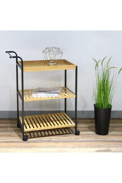 Family Ship 3-Tier Wooden Serving Cart with Handle and Wheels