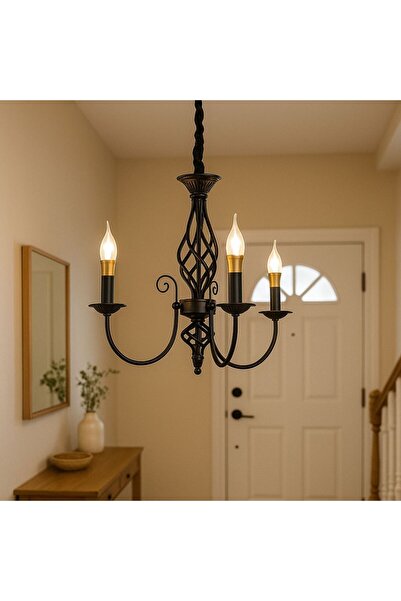 Alista Home Lustra VINTAGE, tip Pendul cu brate, ANJOU, Circulara, 3 xE 14, Metal, Negru