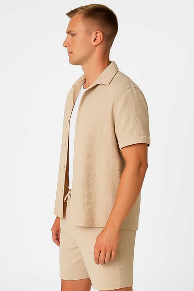 DWN WEAR Bürümcük Crinkle Fabric Summer Lycra Men's Shirt Shorts Set
