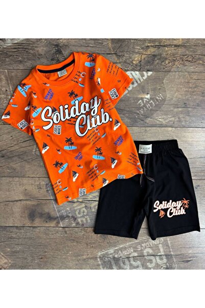 SÜSLÜ KİDS Text Printed Boy's Summer Shorts Suit