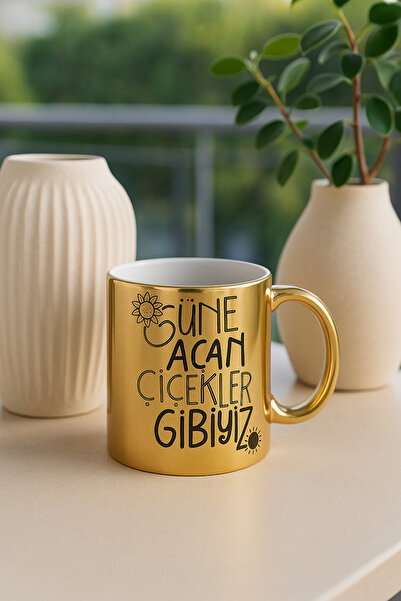 çokaş Text Printed Large Size Gold Color Coffee Mug