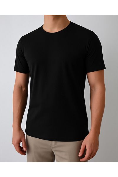 NO1 KONSEPT Black Basic Crew Neck Slim Fit T-Shirt