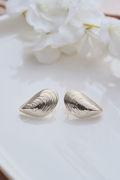 AURRARİ Silver Çizgili Deniz Kabuğu Küpe