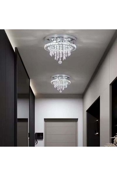 Alista Home Candelabru LED Alberico Rotund, 20W, Lumină Rece/Caldă/Neutră, Cristal, Crom Lucios