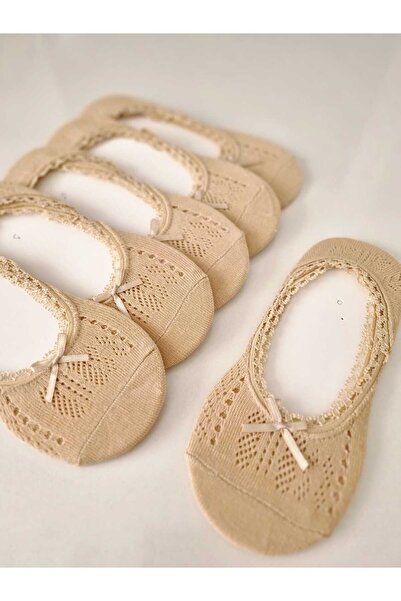 Moonys Socks Collection Дамски балетни пантофки с дантелени детайли Дамски чорапи, комплект от 6 броя, „нюд цвят“, органичен памук