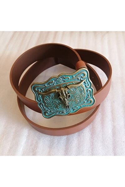 Butik Tülin Unisex Authentic Genuine Cowhide Tan Bronze Green Patterned Bronz...