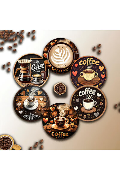 kutuTR Heart Coffee Themed Set of 6 Coasters – Mdf – 10 cm Brd-043