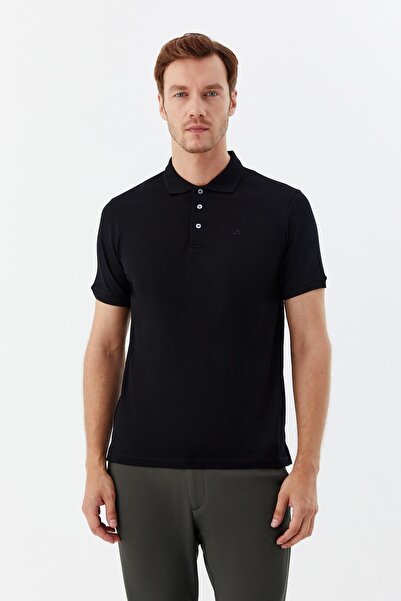 Sabri Özel Düğmeli Polo Yaka Erkek T-Shirt Siyah