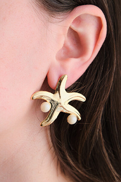 AURRARİ Gold İncili Deniz Yıldızı Küpe