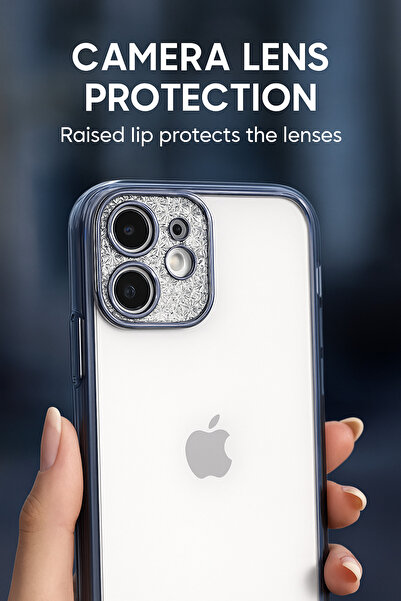 iPhone 11 Uyumlu Şeffaf Kılıf – Mavi Kenarlı, Kamera Lens Korumalı, Şık Tasarım