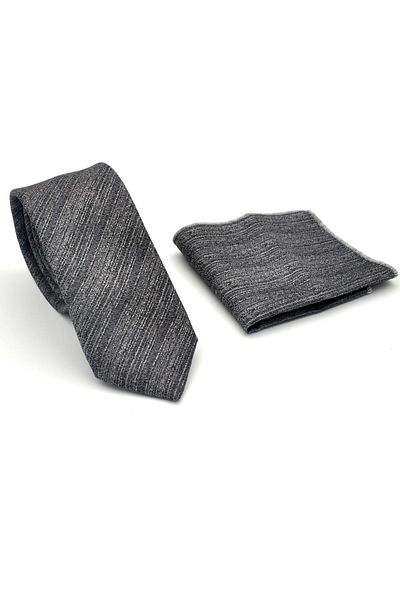 Gaffy Gray Gray Smoked Woven Fabric Slim Fit Tie with Patterned Smoked Fabric // Sdk-2501-3
