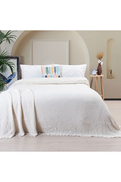 Püskül Tekstil Luxury Muslin Bedspread Double Extra Large - Soft, Thin Pique, Summer Throw Blanket