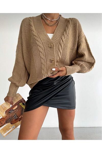 SLAW REZZ Women's Hair Knitted Patterned Knitwear Cardigan 4 Button Knitwear Cardigan