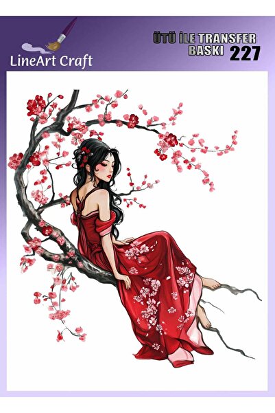 LİNEART Asyalı Elbiseli Kadın Desenli Ütü İle Transfer Baskı & Kumaş Transfer...