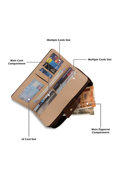 Lavie Luxe Mono Mia25 Women's Bifold Zip Wallet (Coffee)