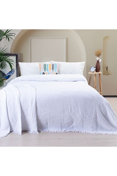 Püskül Tekstil Luxury Muslin Bedspread Double Extra Large - Soft, Thin Pique, Summer Throw Blanket